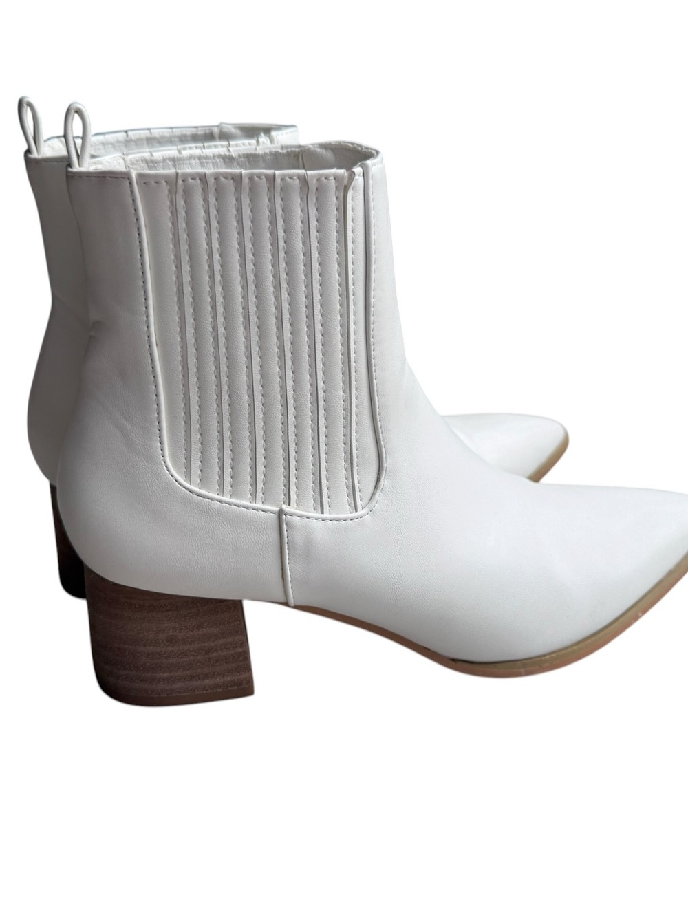 ShuShop White Leather Ankle Boots with Stacked Heel size 7